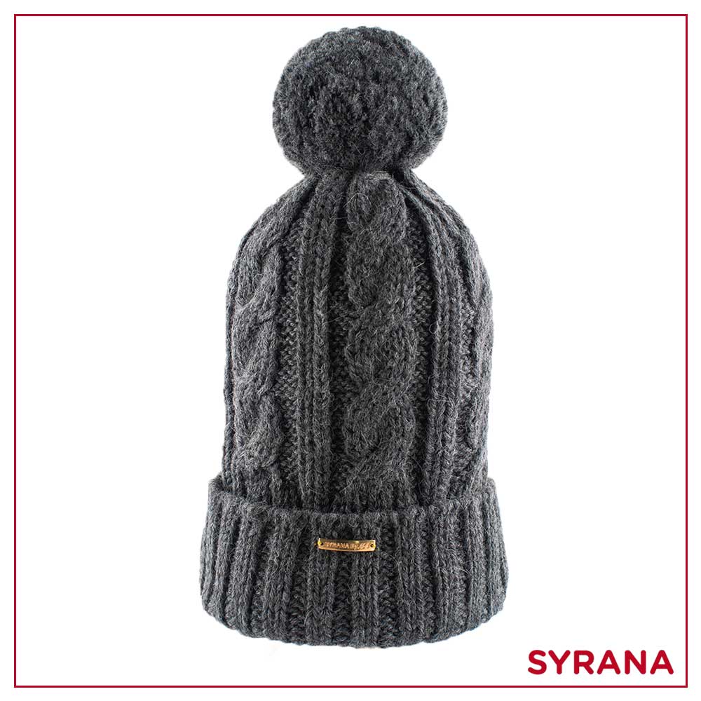 Baby Alpaca Fiber Hand-Knit Pom Pom Hat